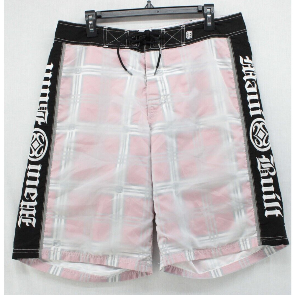 Maui Built Board Shorts Men Size 34 White Red Black Plaid Surfing Beach  Preppy